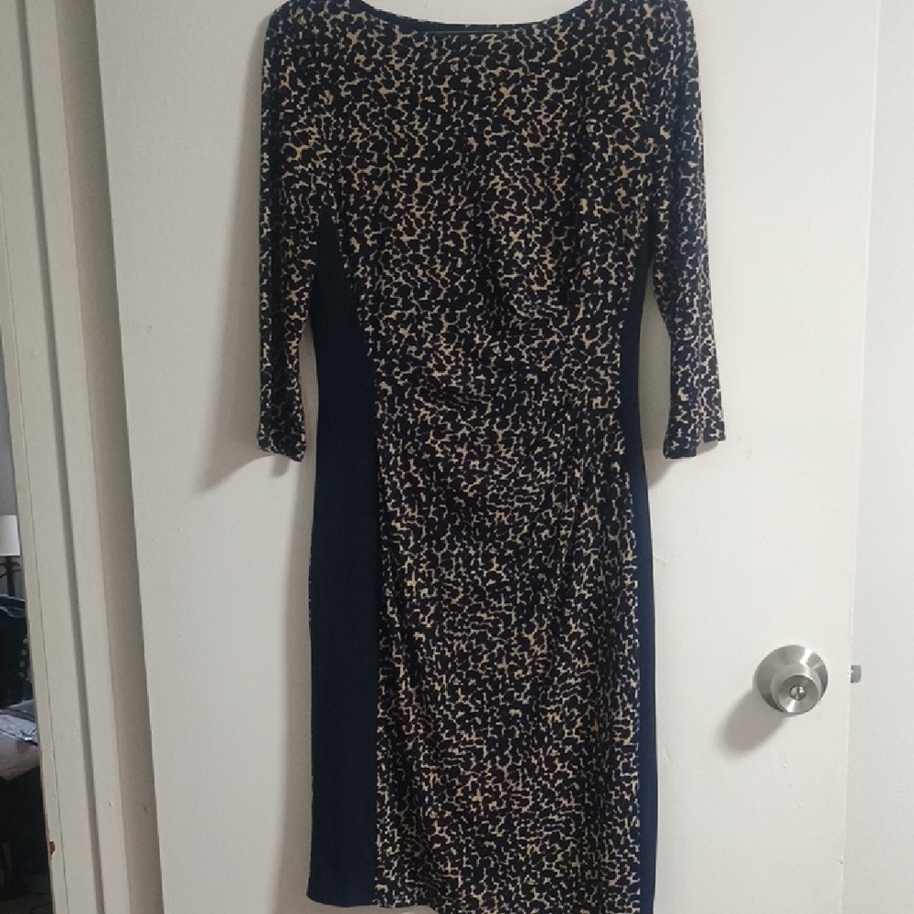 Lauren Ralph Lauren Blue Sheath Dress 3/4 Sleeve Bateau Neckline
